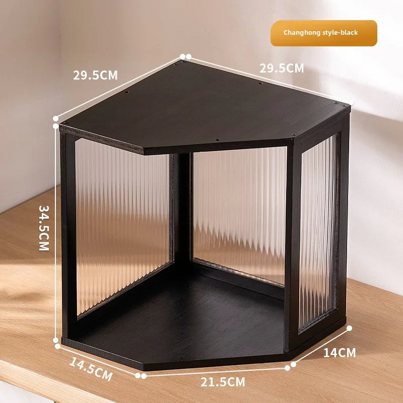 Rattan Coffee Table with Fluted Glass, Minimalist Side Table for Small Spaces, Black Wabi-Sabi Living Room Furniture, Retro Modern