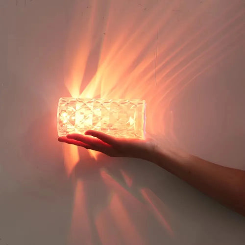 16 Colors Rose LED Crystal Lamps USB Touch Remote Diamond Table Decorate Night Light Christmas Atmosphere Rechargeable Projector