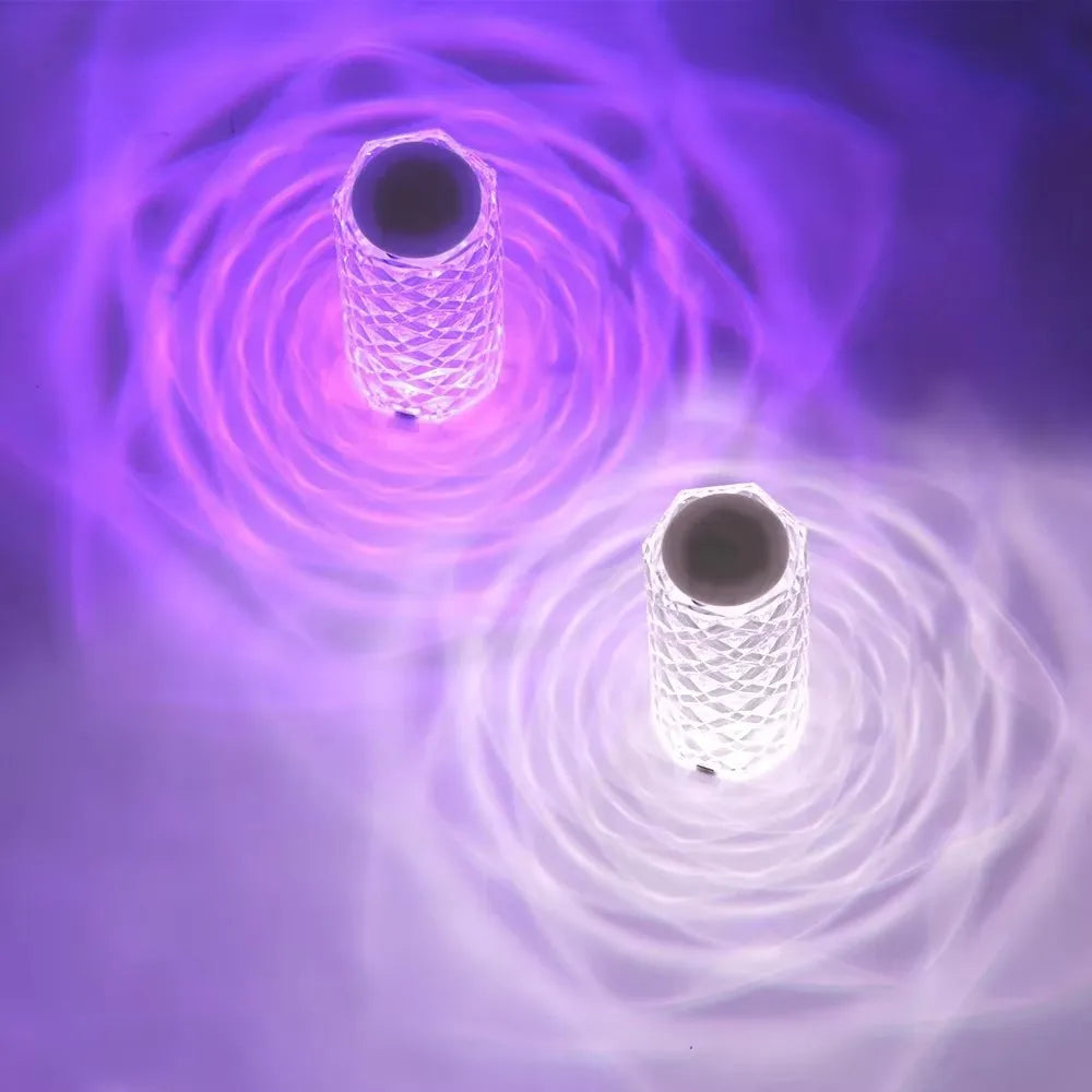 16 Colors Rose LED Crystal Lamps USB Touch Remote Diamond Table Decorate Night Light Christmas Atmosphere Rechargeable Projector